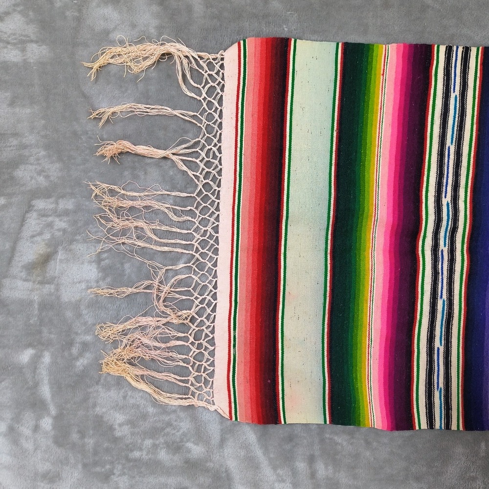 Vintage Serape Table Runner Wool Saltillo Dresser Scarf Mexican 61x17.5 Handmade - Picture 6 of 8